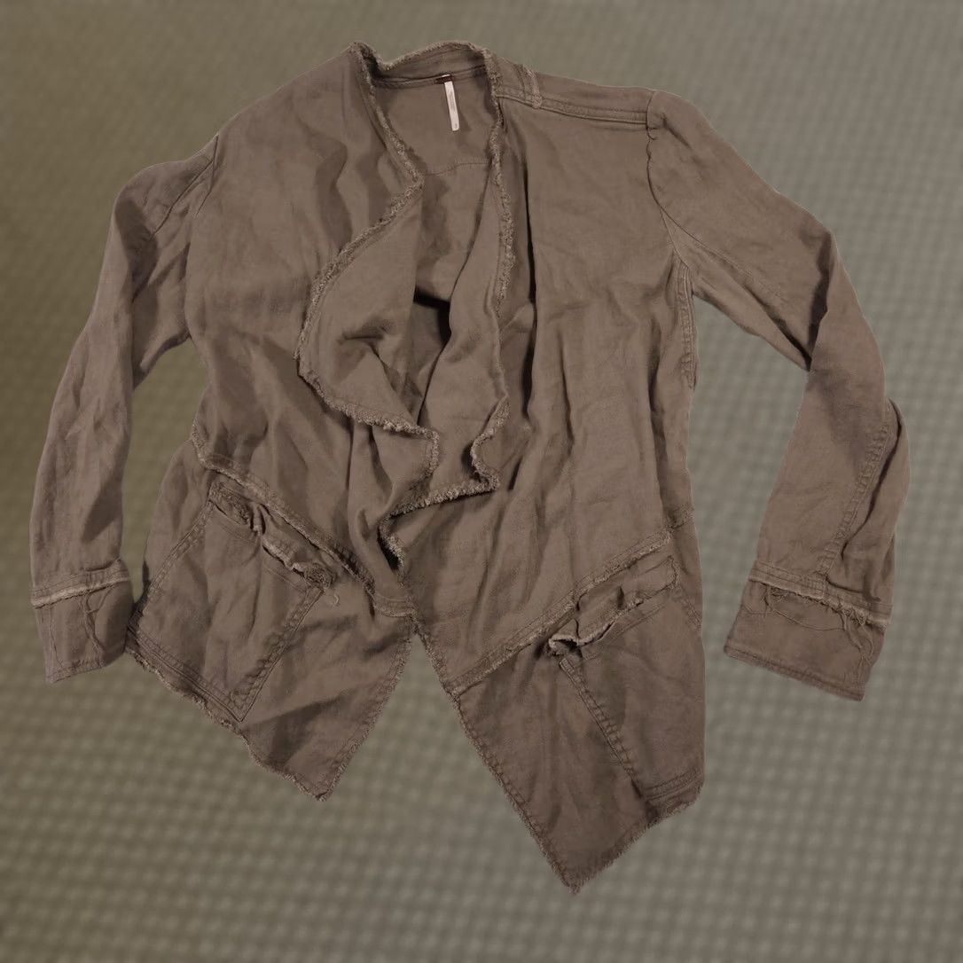 Free People Free People Jacket Womens Small Brown Linen Rayon Open Front Raw Hem Bohemian Lightweight Casual Pockets Size S / US 4 / IT 40 - 1 Thumbnail