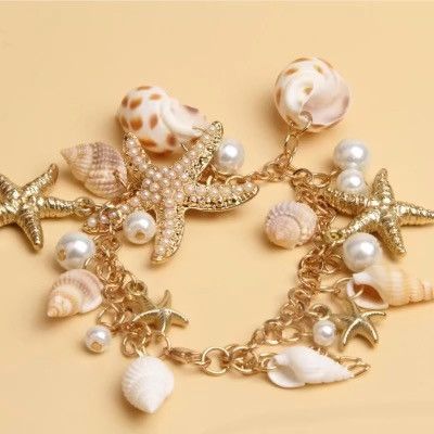 Betsey Johnson × Vintage Gold and White Seashell Starfish and Shell Boho, Plated Jewe Size ONE SIZE - 1 Thumbnail