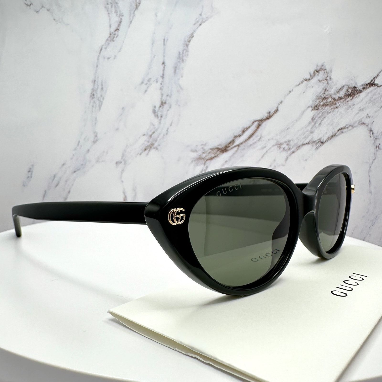 Gucci New GUCCI Sunglasses Black Cat Eye Gold Metal GG Logo Size ONE SIZE - 7 Thumbnail