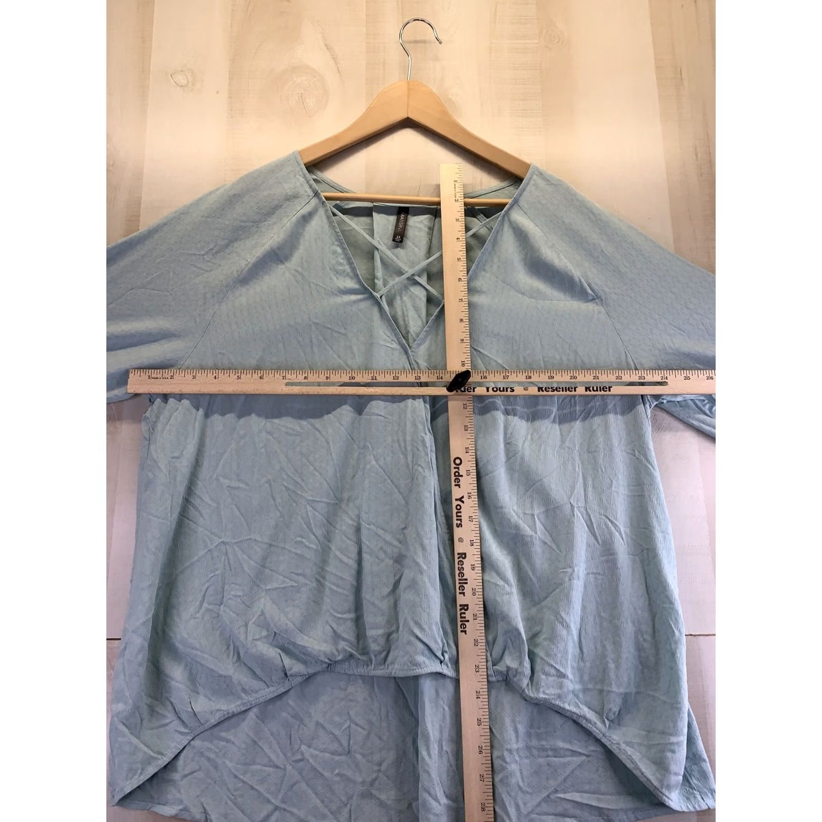 Vintage Massini Womens Plus Size 1x Surplic Top Blouse Tunic Long Sleeve V-Neck Blue NWT-6265 Size XL / US 12-14 / IT 48-50 - 2 Thumbnail