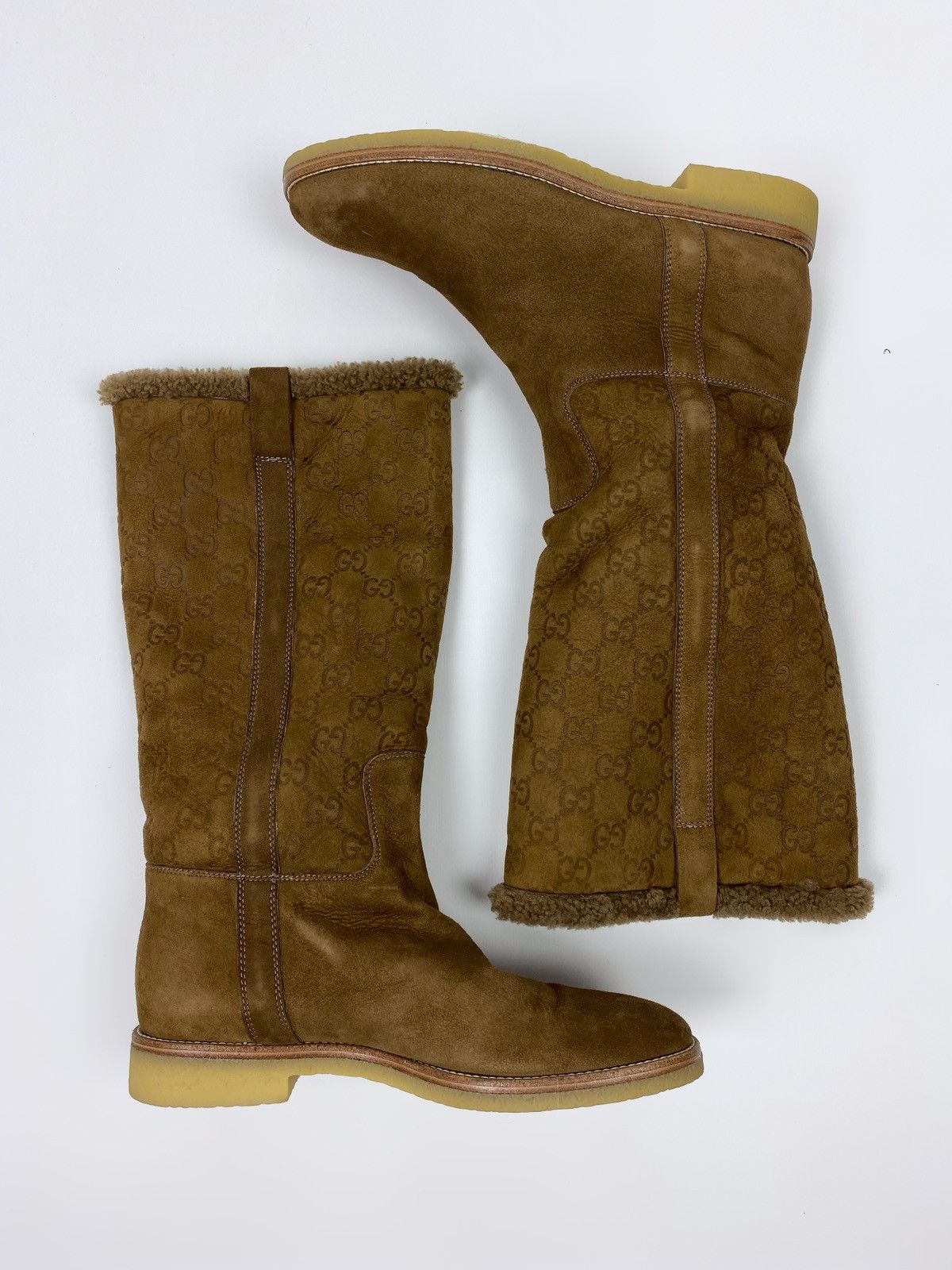 Gucci Gucci Guccissima GG Brown Suede Knee High Fur Lined Boots Size US 7 / IT 37 - 5 Thumbnail