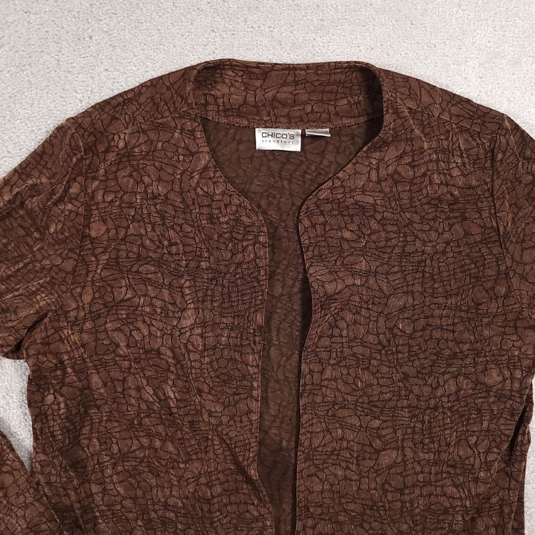 Vintage Vintage Chico'S Travelers Cardigan Womens 3 Brown Pattern Heavy Long Sleeve Open USA Size XS / US 0-2 / IT 36-38 - 3 Thumbnail