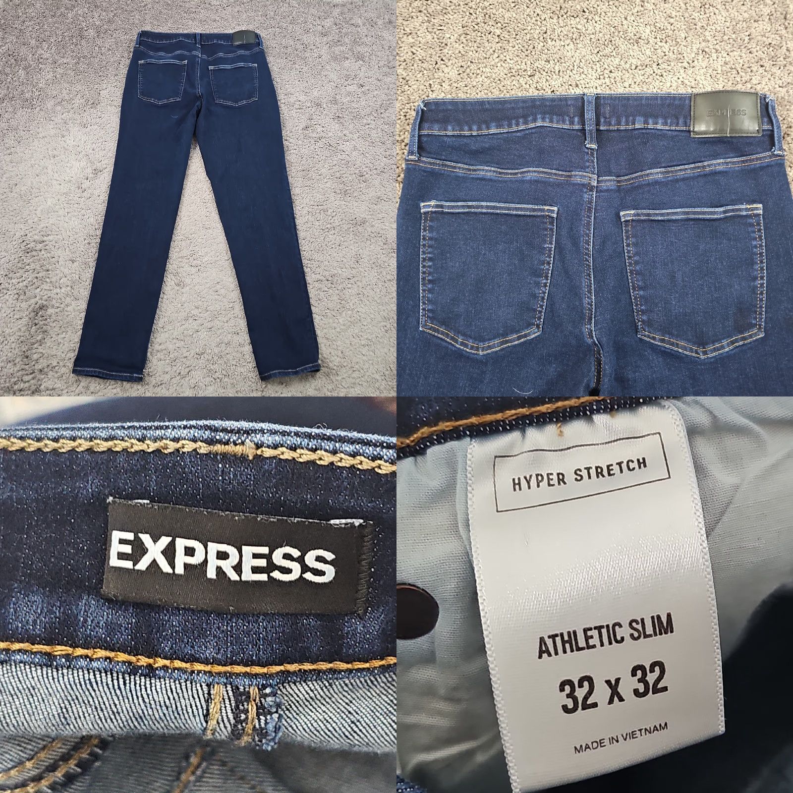 Express Express Jeans Slim Fit Denim Jeans - 32x29 - Dark Wash - Blue - Mens - Regular - Stretch - Cotton Polyester Spandex - 31x29 Tag Size 32x32 Size US 31 - 8 Thumbnail