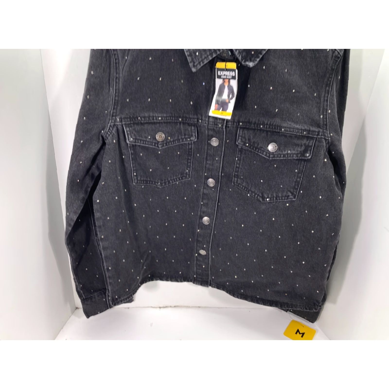 Express Express Jeans Denim Jacket Womens M Black Snap Front Rhinestone Western NWT Size 32" / US 10 / IT 46 - 5 Thumbnail