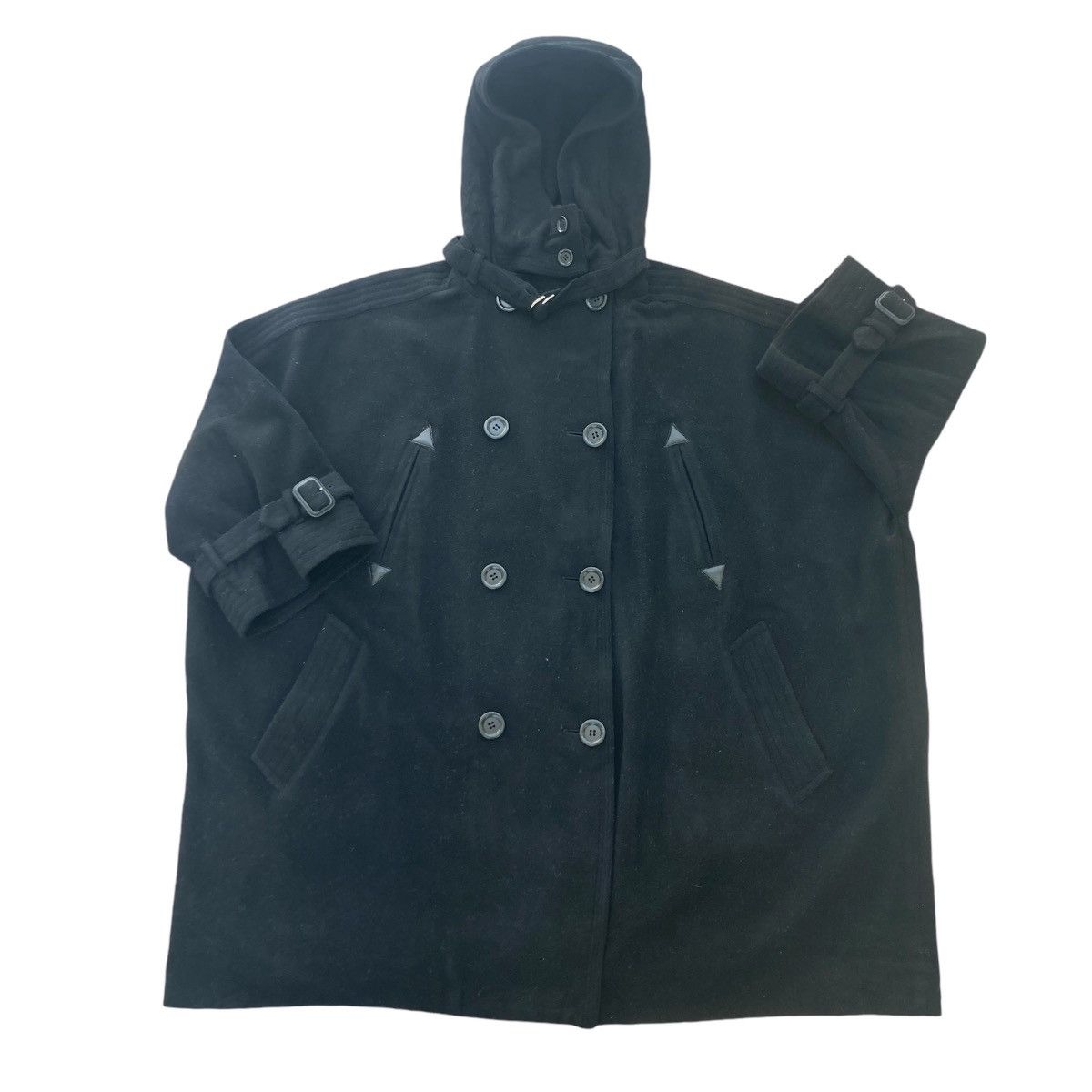 Tsumori Chisato TSUMORI CHISATO WOOL PEACOAT PONCHO WITH HOOD Size L / US 10 / IT 46 - 2 Thumbnail
