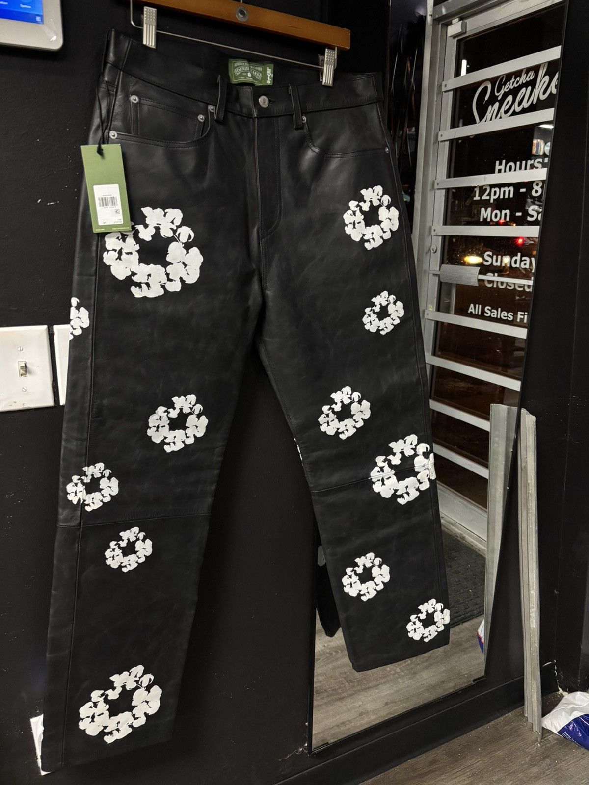 Denim Tears Black Leather Pants cotton wreath