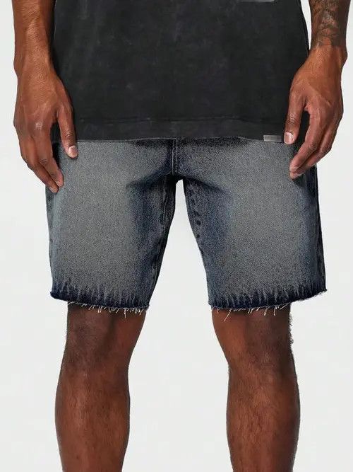 Jean Jeans Denim Shorts Raw Edge Distressed Size US 33 - 2 Thumbnail