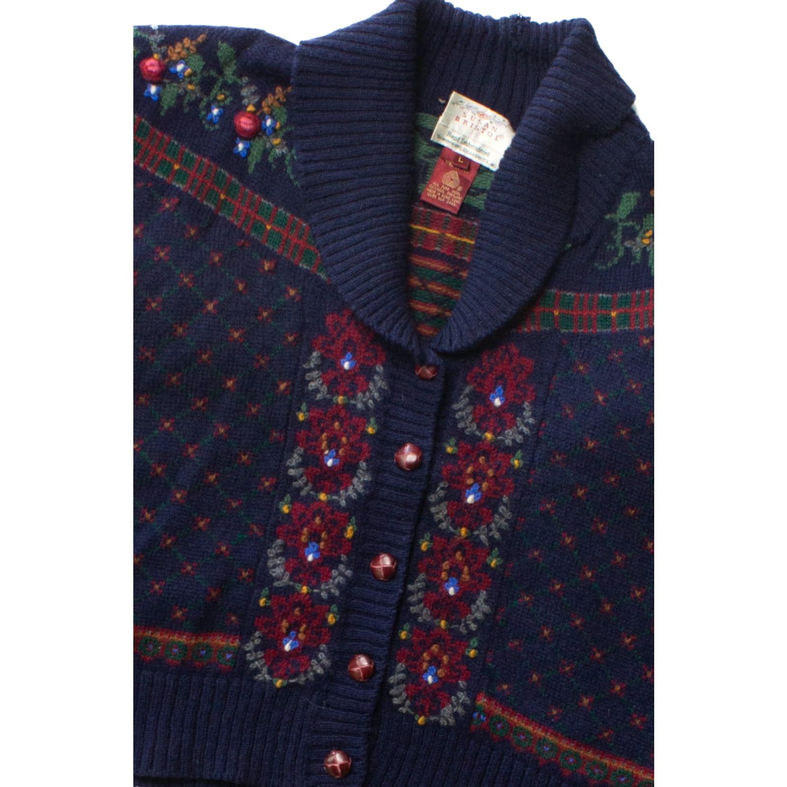Vintage VINTAGE Susan Bristol Cardigan Navy Blue Large 1990s Knit Women's Sweater Size L / US 10 / IT 46 - 2 Thumbnail