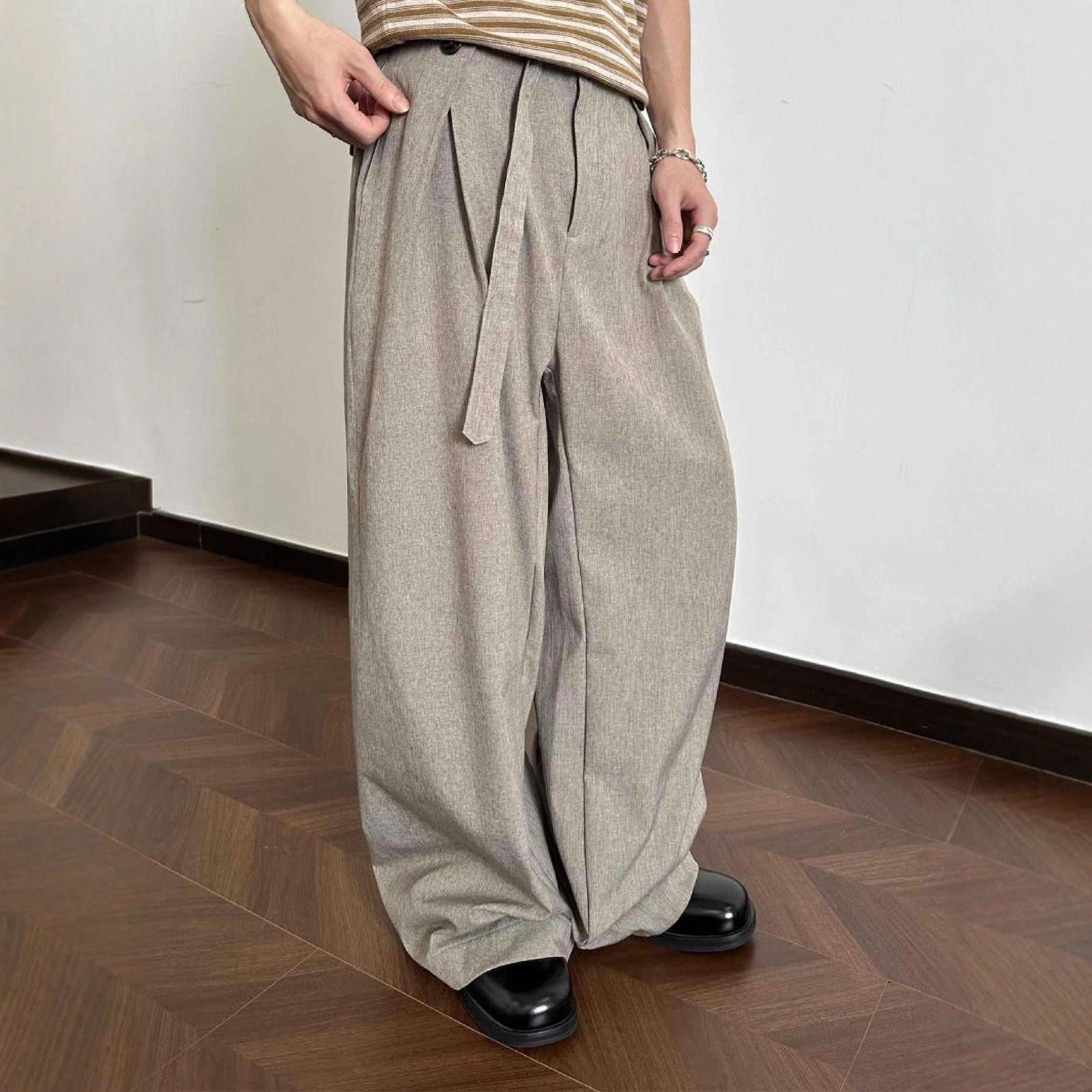 Vintage Beige Wide Leg Casual Pants with Belt, Relaxed Fit Size US 32 / EU 48 - 3 Thumbnail