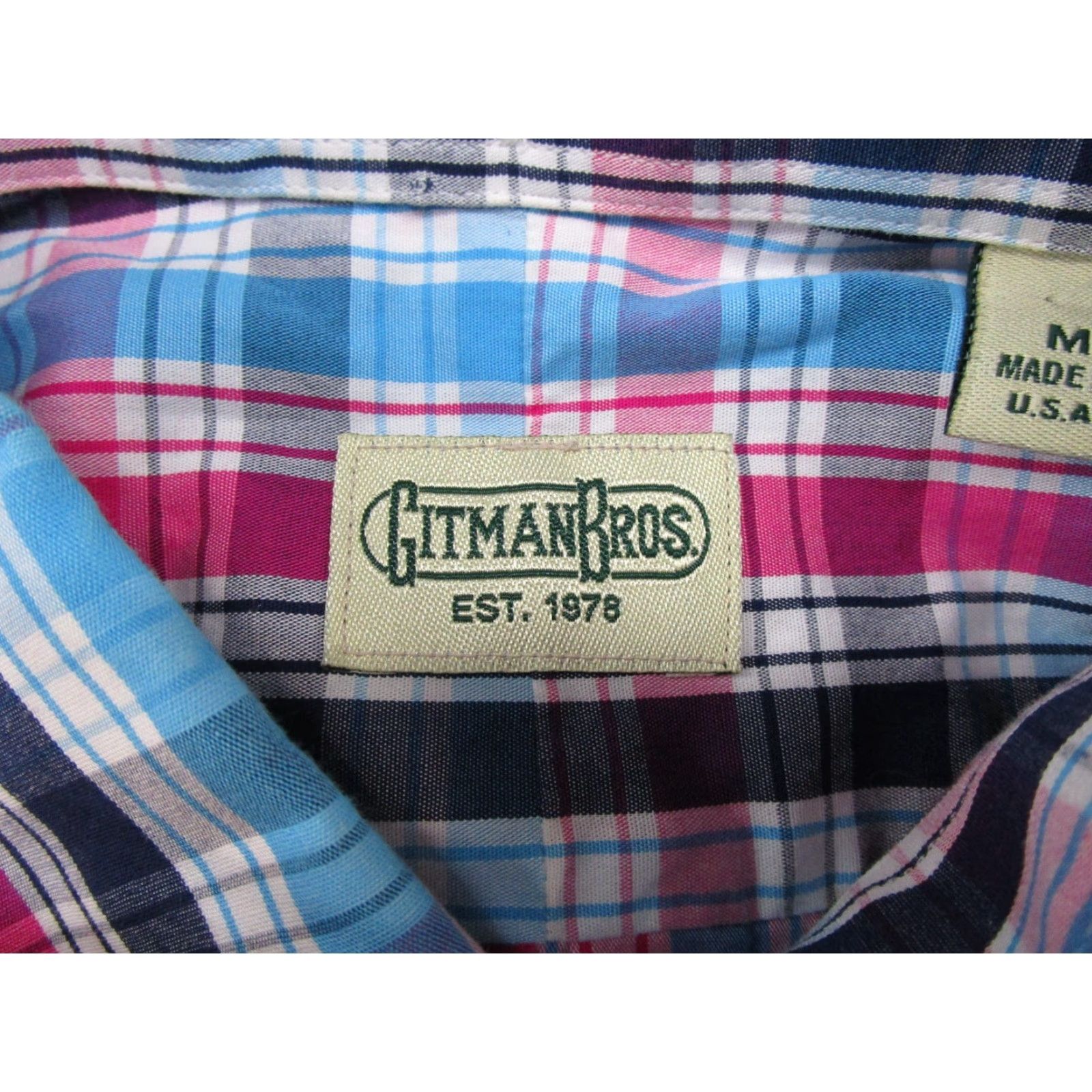 Pinko Gitman Bros. Pink Plaid Long Sleeve Dress Shirt Mens Size M USA Made Career Size 40R - 2 Thumbnail