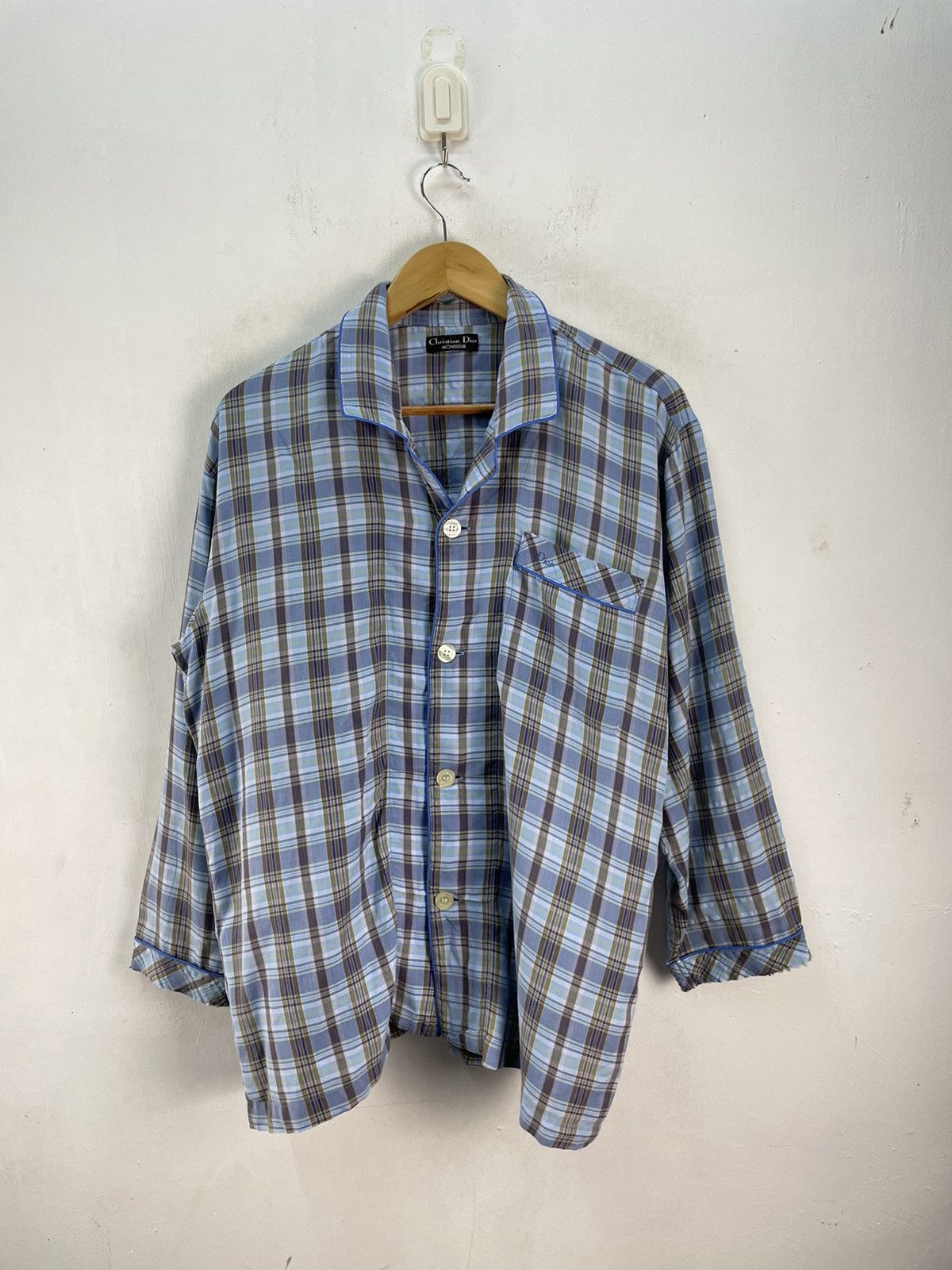 Christian Dior Monsieur Vintage Christian Dior Pyjama Shirt Long Sleeve Checked Size US L / EU 52-54 / 3 - 1 Thumbnail