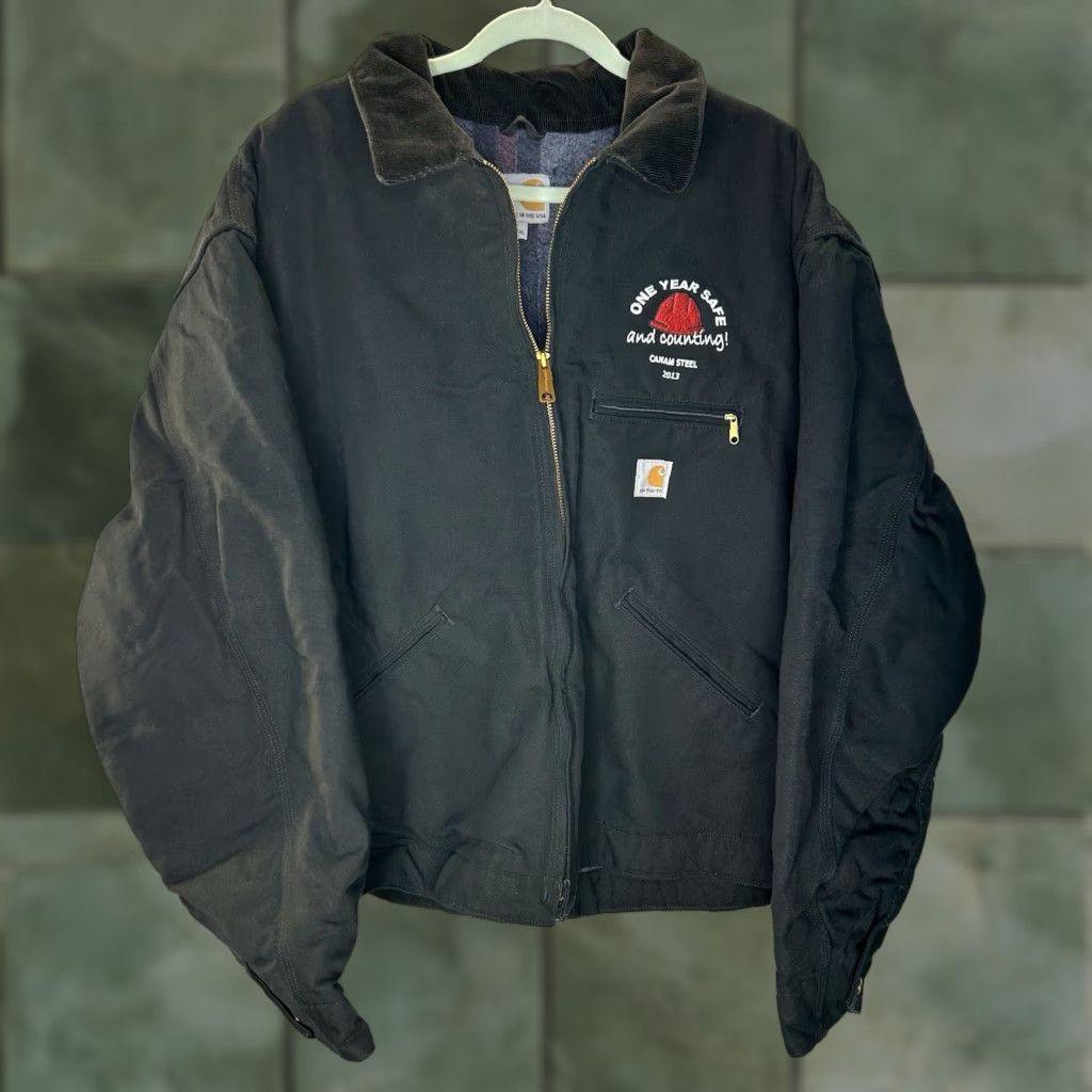 VINTAGE Carhartt Detroit Work Jacket Blanket Lined USA Made 3XL Black Logo