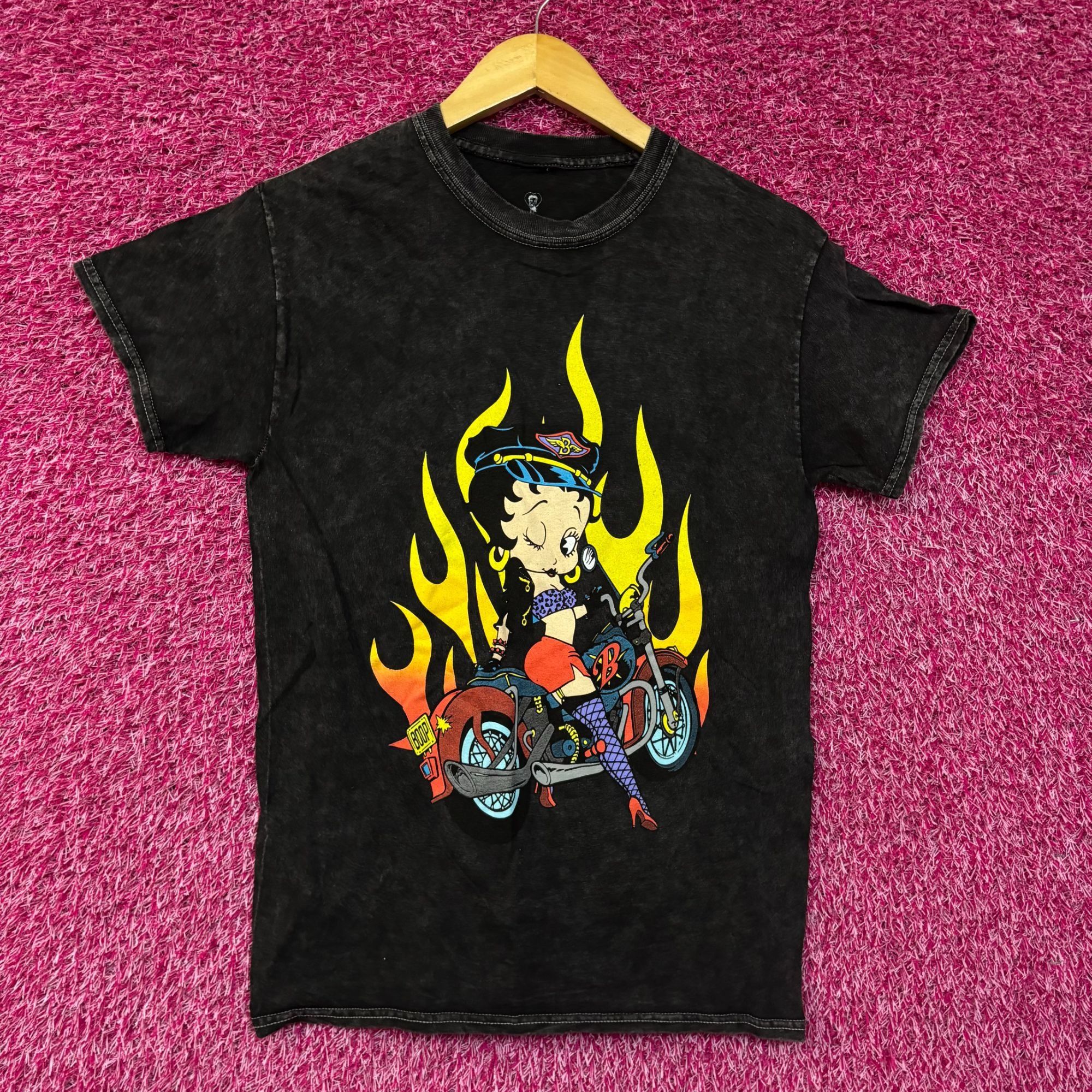 Other Betty Boop Biker Betty Flames Graphic Tee Charcoal Small Size US S / EU 44-46 / 1 - 1 Thumbnail