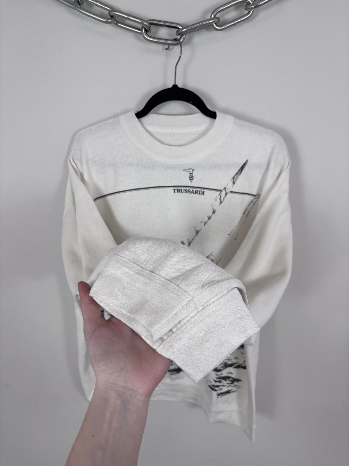 Trussardi Vintage Trussardi Men’s Big City Print Logo White Sweatshirt Size US L / EU 52-54 / 3 - 7 Thumbnail
