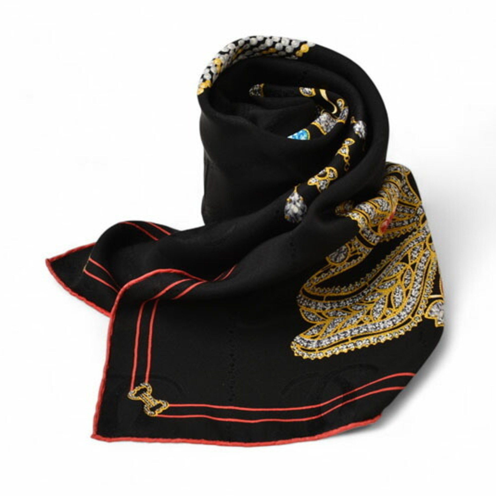 Cartier Scarf/Muffler Must de Pattern Silk Black and Red