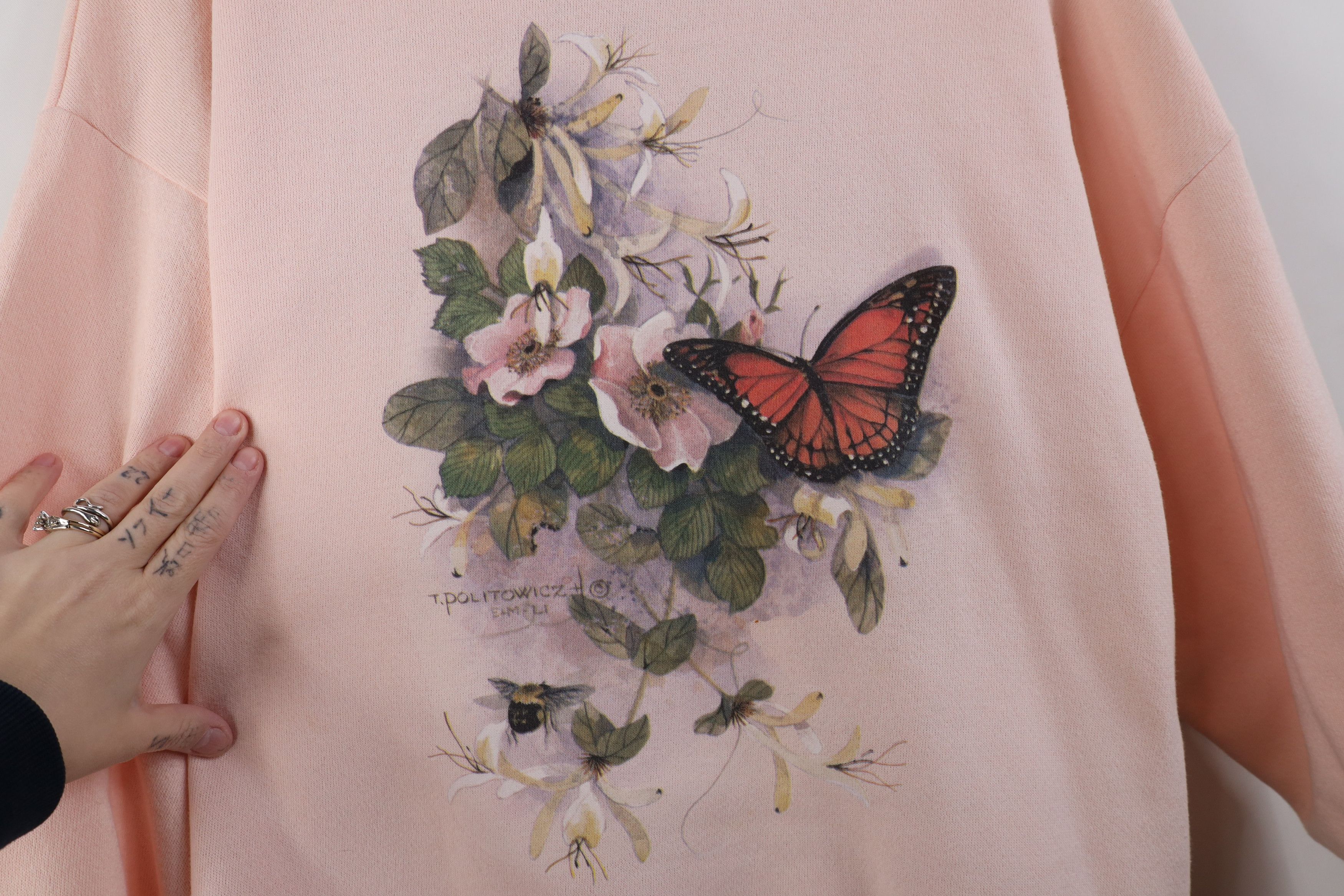 Vintage Vintage 90s Streetwear Butterfly Layered Sweatshirt Pink Size L / US 10 / IT 46 - 4 Thumbnail