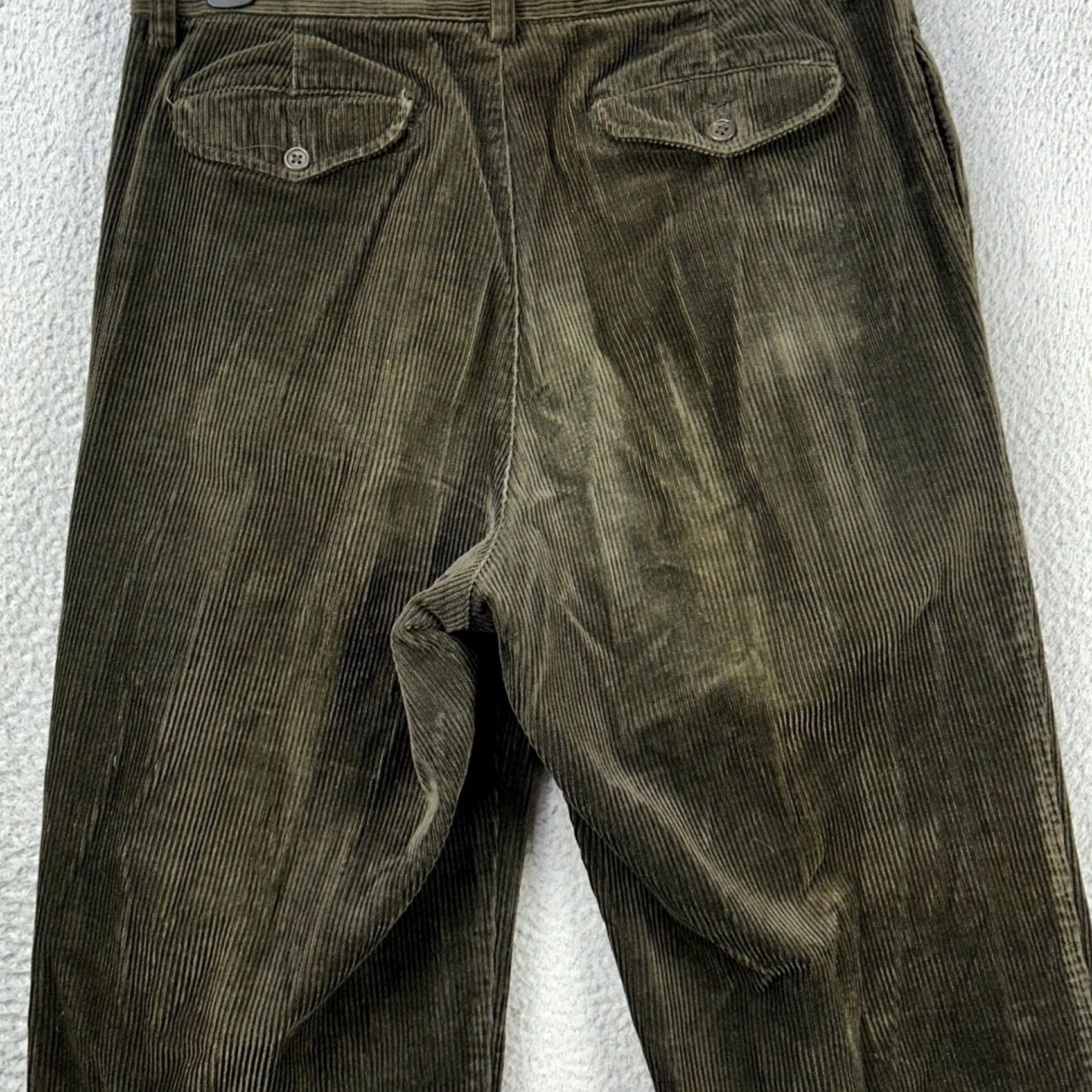 Banana Republic Banana Republic Smithfield Pants Corduroy Mens 35L Olive Green Pleated Straight Size US 35 - 3 Thumbnail