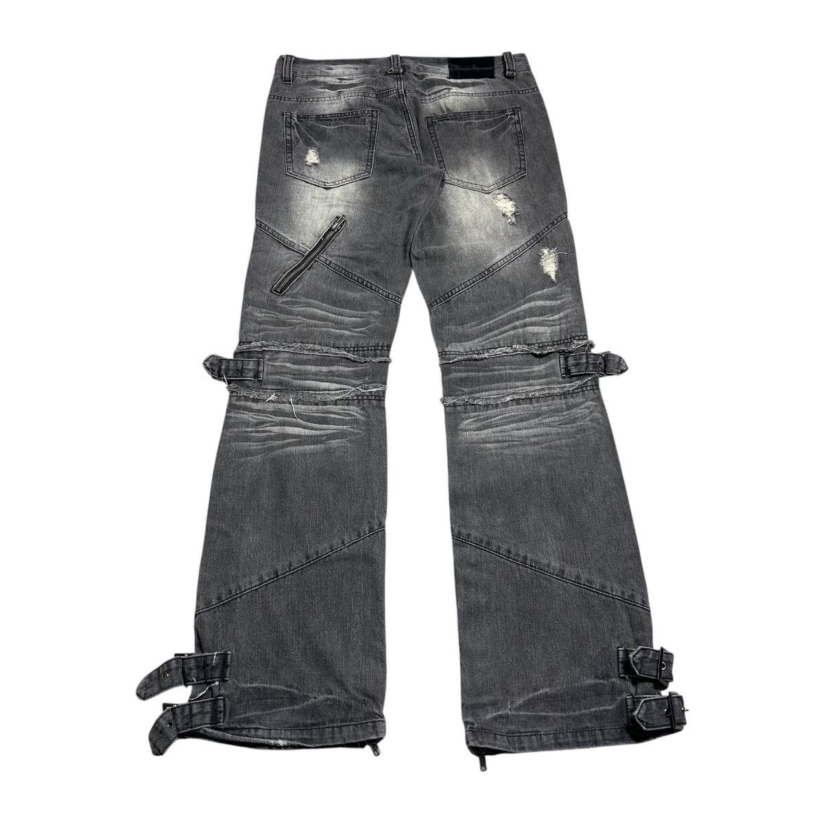 BUFFALO BOBS Black Baccara Multizipper Distressed Bondage Flare Jeans Size US 30 / EU 46 - 18 Thumbnail
