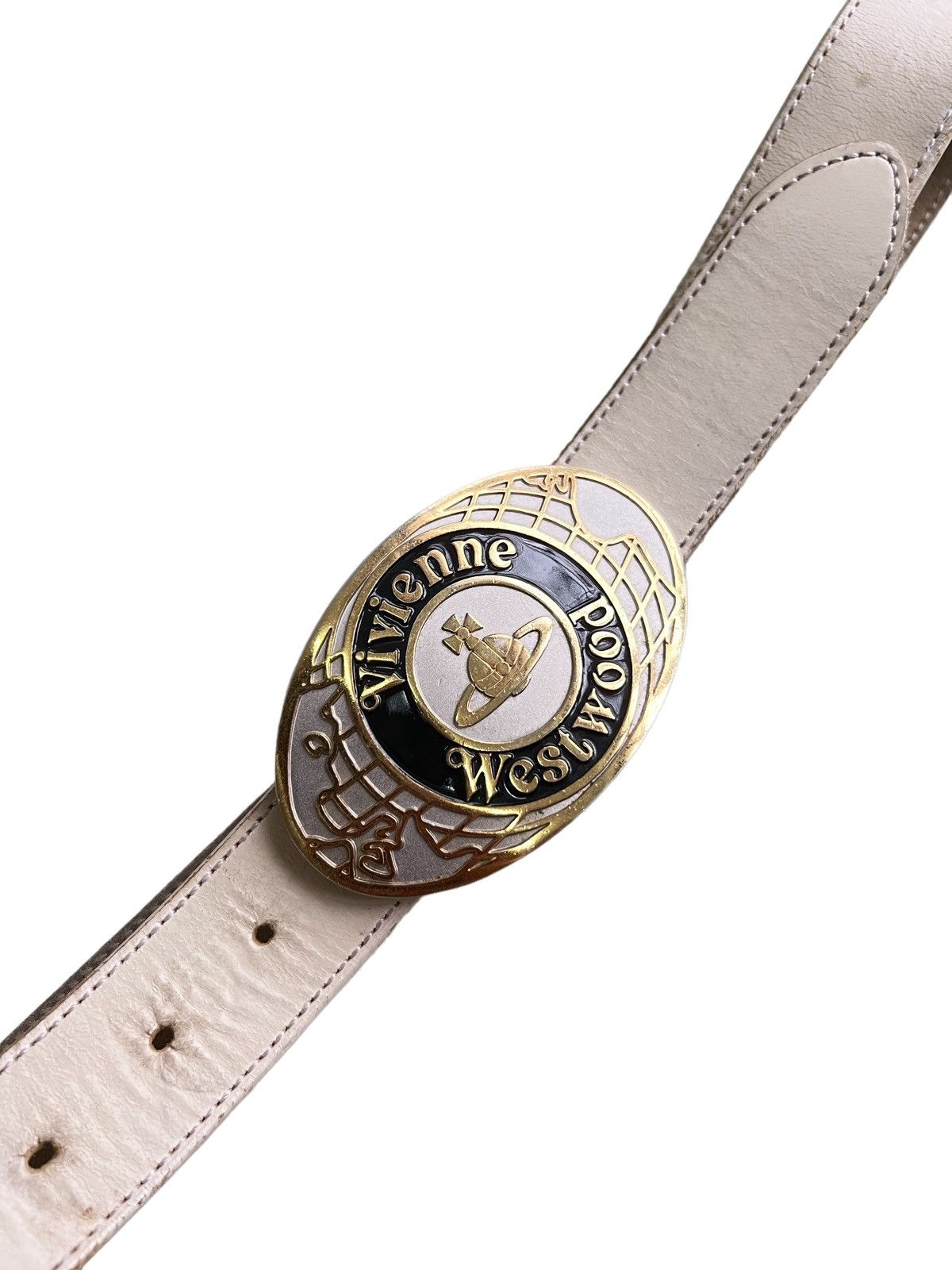 Vivienne Westwood 1990s Vivienne Westwood Iconic Orb Logo Buckle Leather Belt Size ONE SIZE - 5 Thumbnail