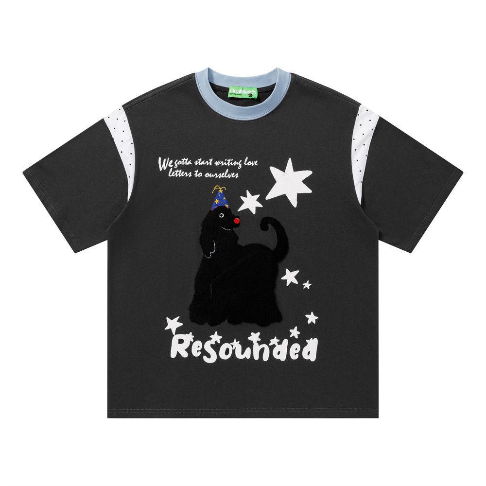 Japanese Brand Men's Loose Casual T-Shirt with Cartoon Dog Embroidery Size US M / EU 48-50 / 2 - 1 Thumbnail