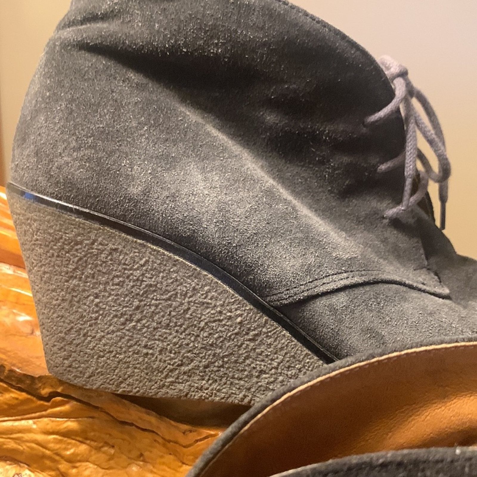 Vintage Gabor wedge suede gray laceup booties Size US 8 / IT 38 - 2 Thumbnail