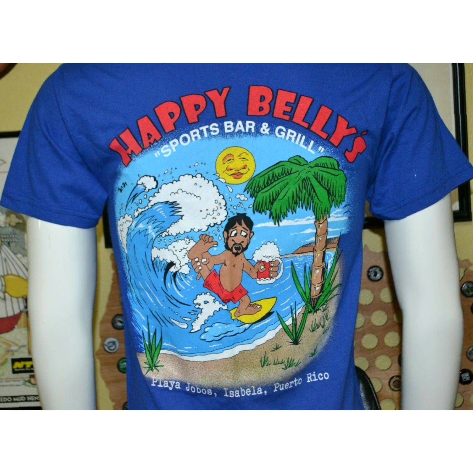 Hanes Hanes T-Shirt Blue Small Men's Happy Belly's Sports Bar & Grill Puerto Rico Defunct NEW Size US S / EU 44-46 / 1 - 2 Thumbnail