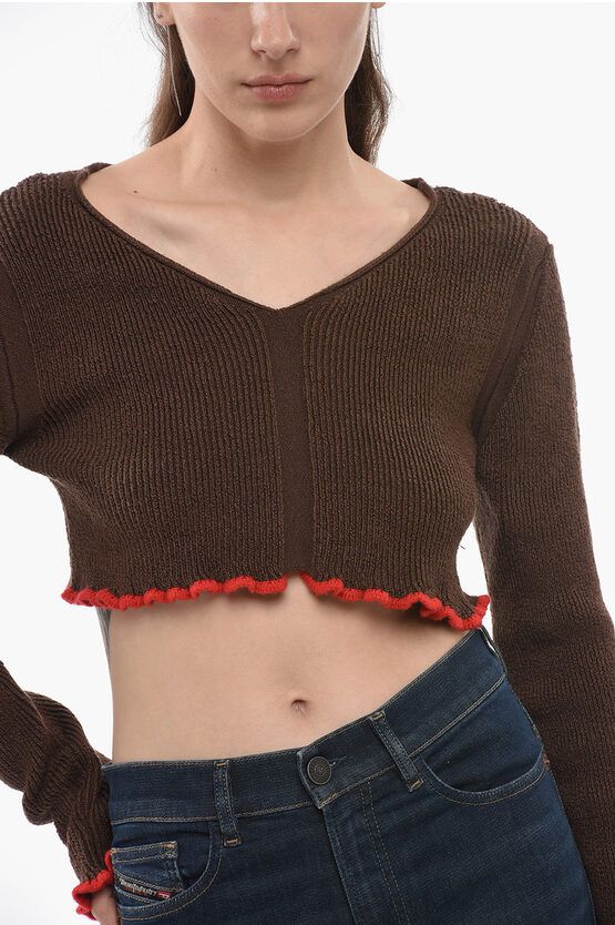 Jacquemus og1mm0624 Ribbed Cropped Sweater in Brown Size M / US 6-8 / IT 42-44 - 3 Thumbnail