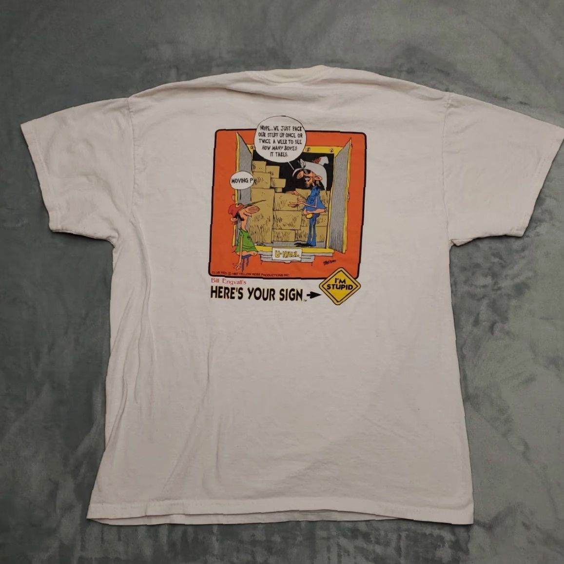 Delta VINTAGE Bill Engvall Shirt Mens XL White 90s TEE Im Stupid Moving Hers Your Sign Cartoon Retro Shirt Mens XL White 90s TEE Size US XL / EU 56 / 4 - 2 Thumbnail