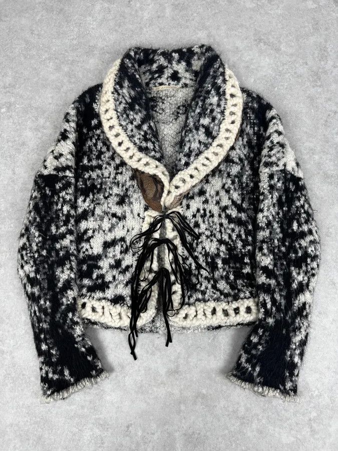 Roberto Cavalli 2000s Roberto Cavalli Black & White Leopard Wool Cardigan Jacket Size S / US 4 / IT 40 - 1 Thumbnail
