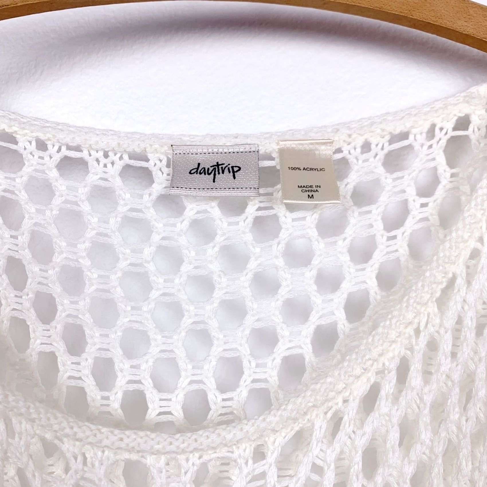 Vintage Daytrip Open Weave Ivory White Crochet Sweater Tunic Swim Cover Medium 817-MS106 Size M / US 6-8 / IT 42-44 - 4 Thumbnail