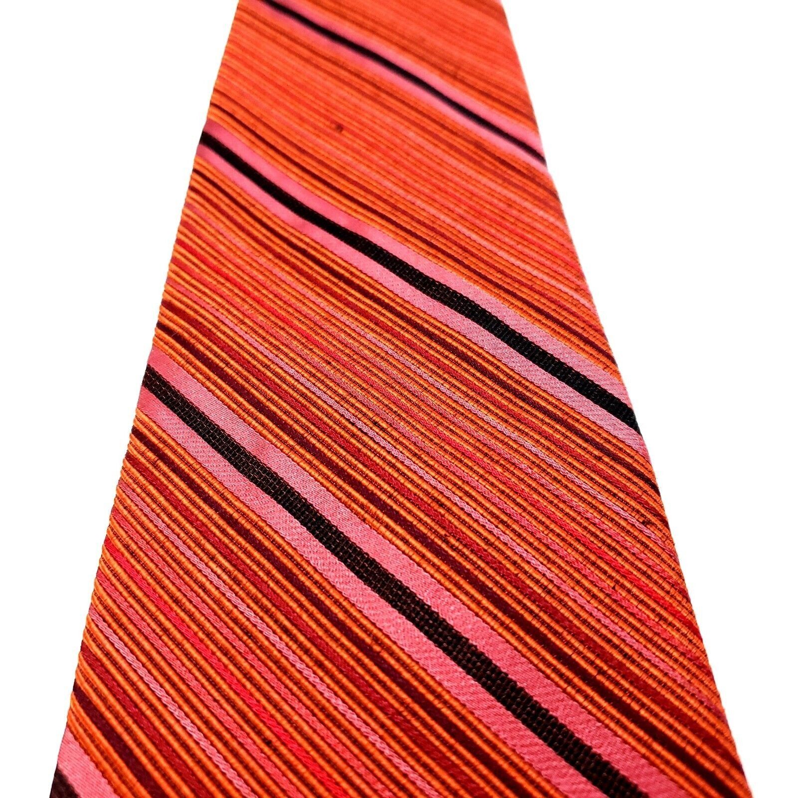 Designer Zianetti Orange Silk Tie Woven Short Wide Striped Size ONE SIZE - 2 Thumbnail