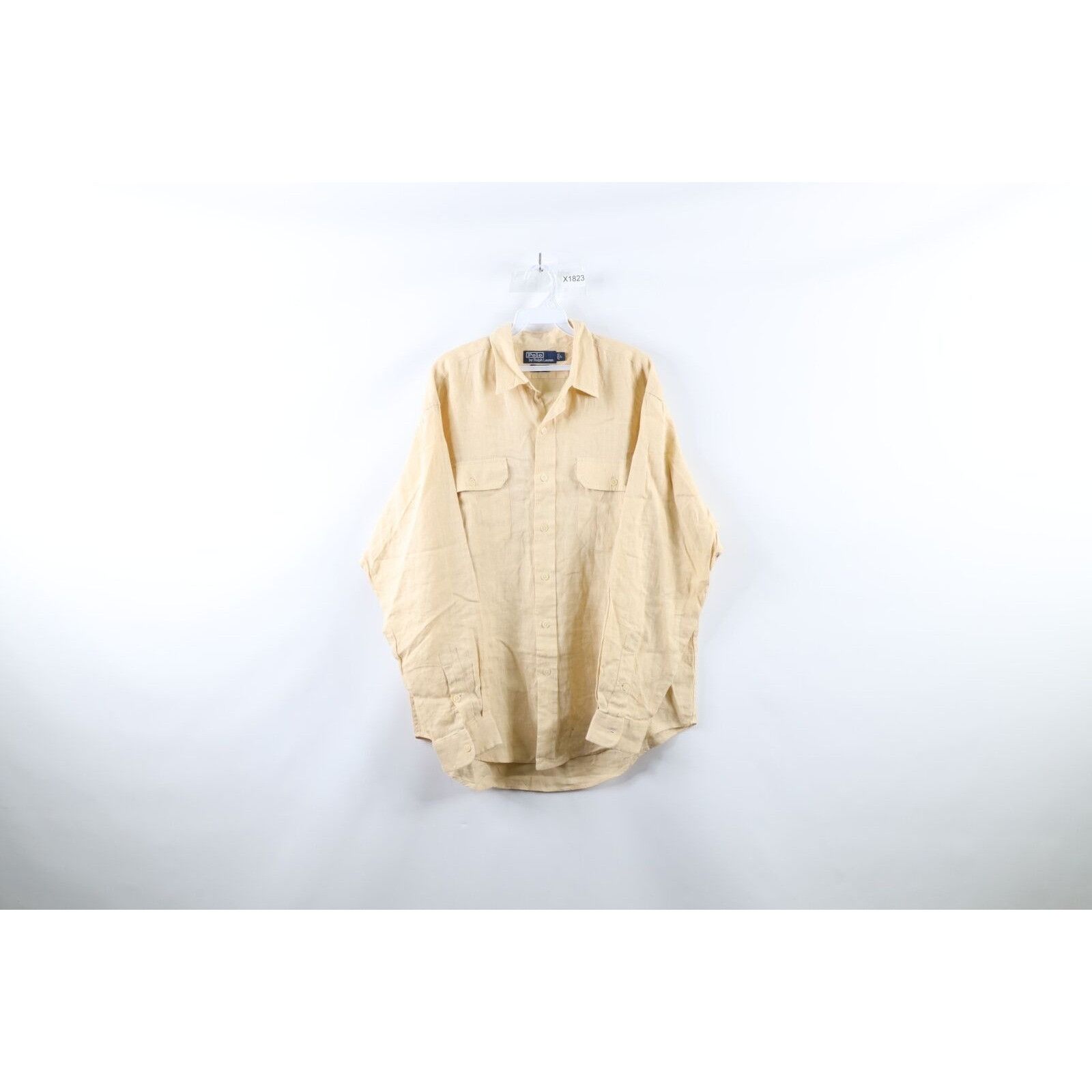 image of 90's Ralph Laurent Gi Shirt Linen Weave Button Shirt in Beige, Men's (Size Large)