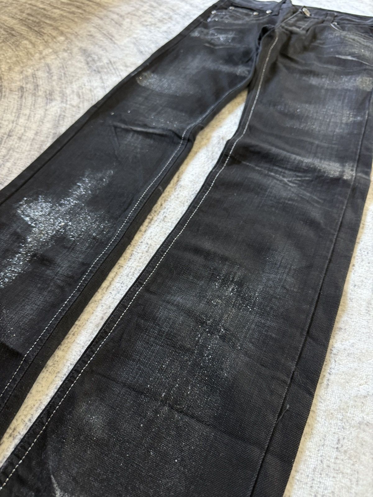 If Six Was Nine Lagust Japan Black Goth Cross Glitter Wax Coated Jeans Size US 28 / EU 44 - 7 Thumbnail