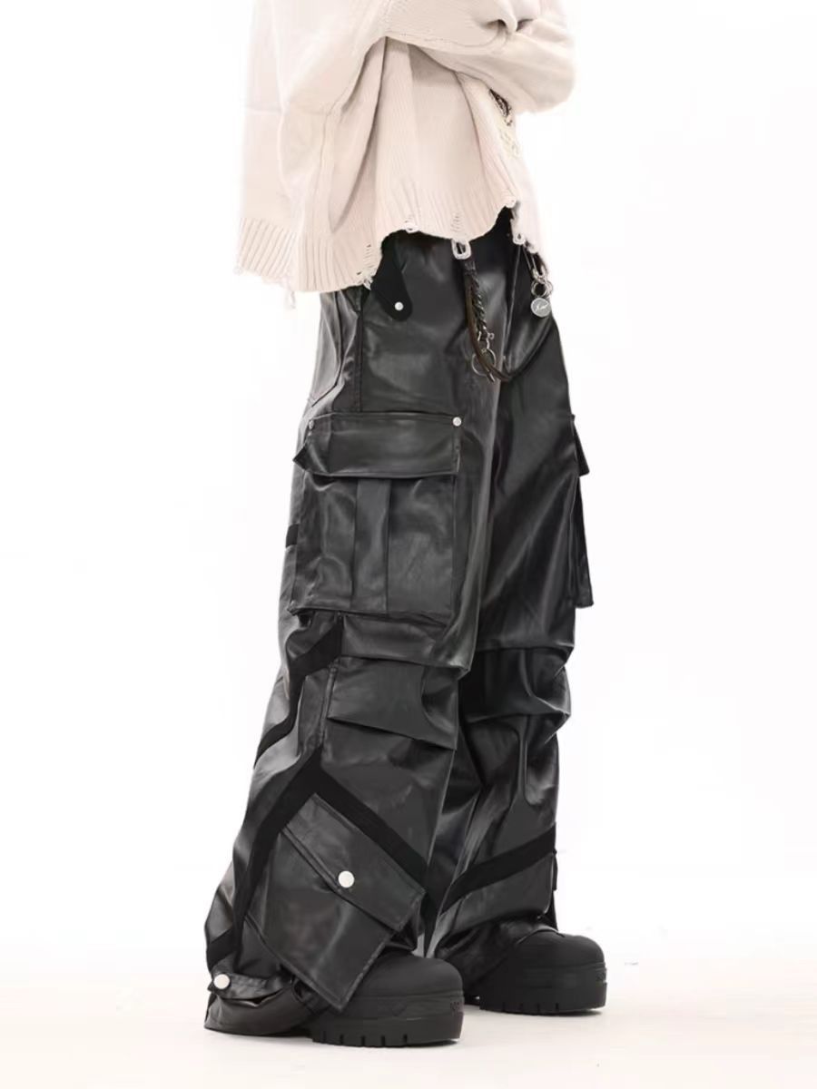 Japanese Brand × Vintage Vintage Street Punk Pleated Multi-Pocket Leather Pants Size US 32 / EU 48 - 4 Thumbnail