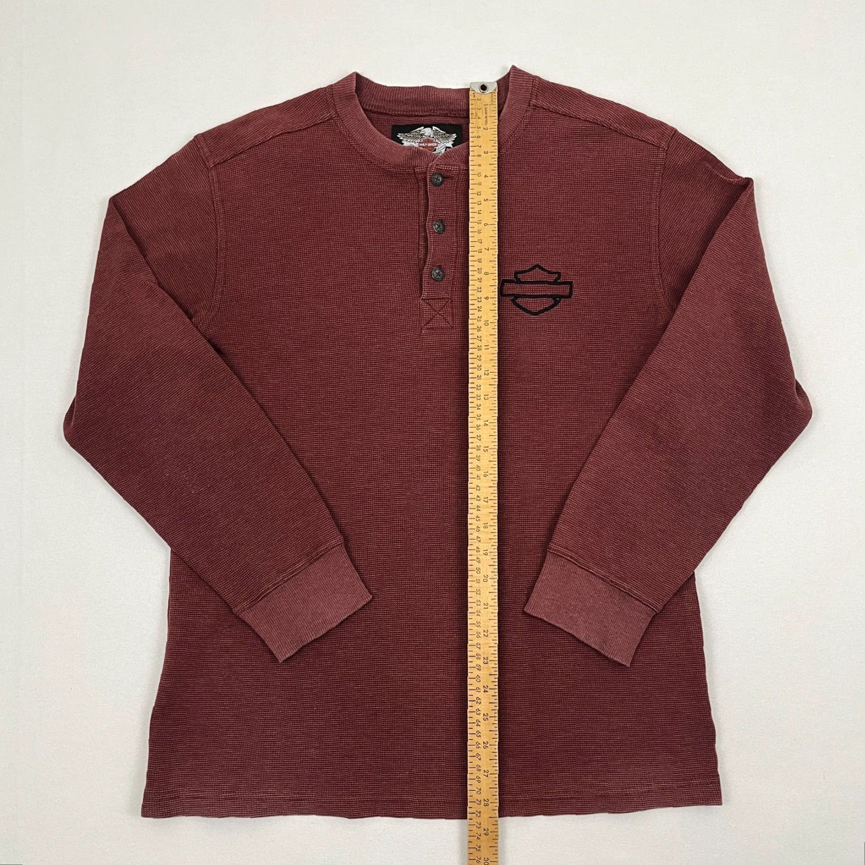 Harley Davidson VINTAGE Harley-Davidson Shirt Mens Large Red Thermal Knit Henley Embroidered Biker Y2K Size US L / EU 52-54 / 3 - 6 Thumbnail