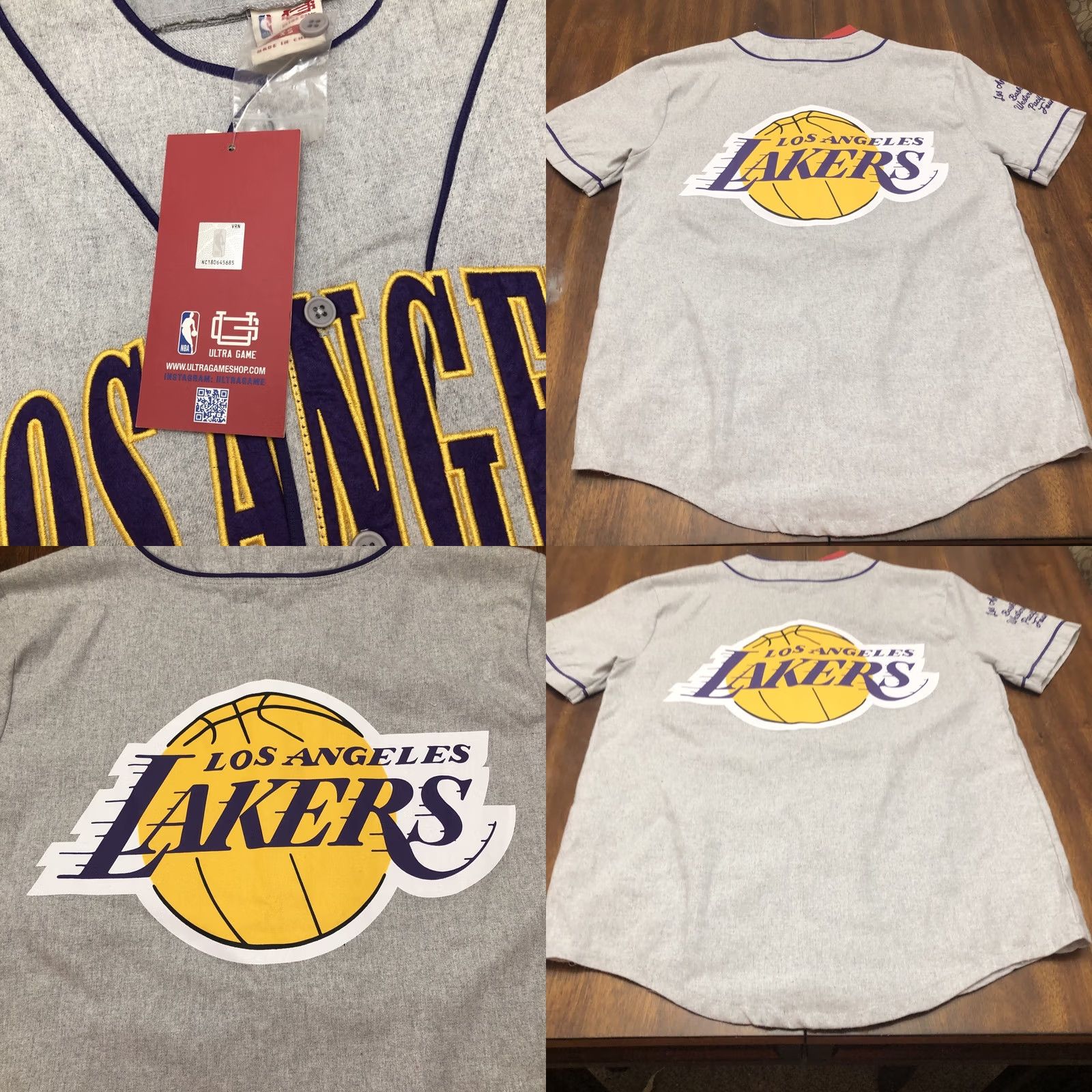 NBA NWT Ultra Game Los Angeles Lakers NBA Baseball Jersey XS Gray Mens size XS Baseball Jersey 41 in Chest 20.5" armpit to armpit 29 in length Size US XS / EU 42 / 0 - 8 Thumbnail