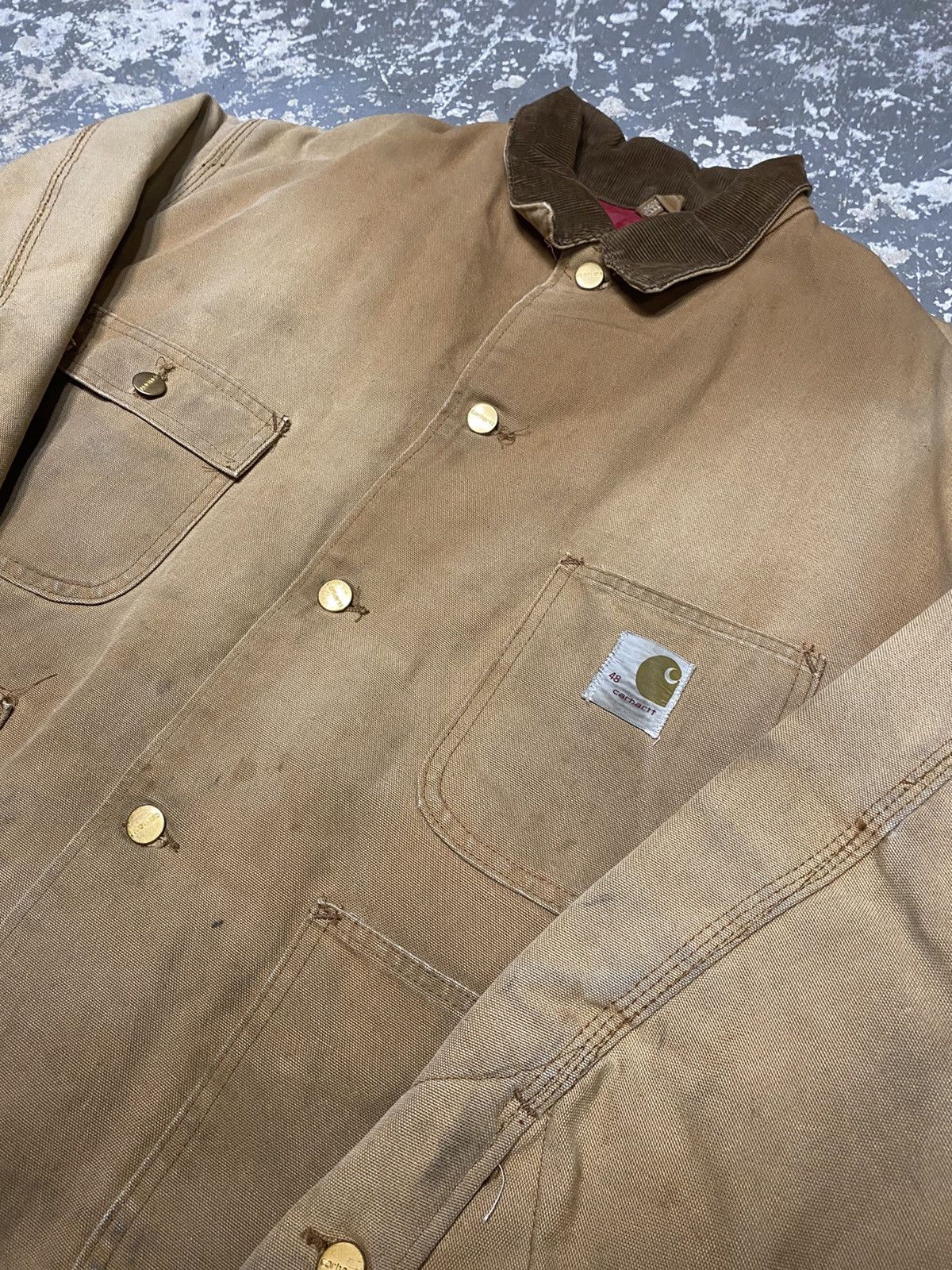 Carhartt × Vintage Vintage Carhartt Tan Insulated Chore Coat Jacket Faded 70s Size US L / EU 52-54 / 3 - 4 Thumbnail