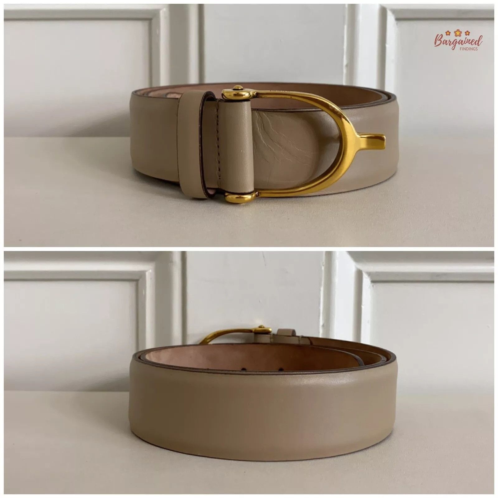 Gucci Gucci Beige Calfskin Leather Gold Horsebit Buckle Belt Size 28 - 8 Thumbnail