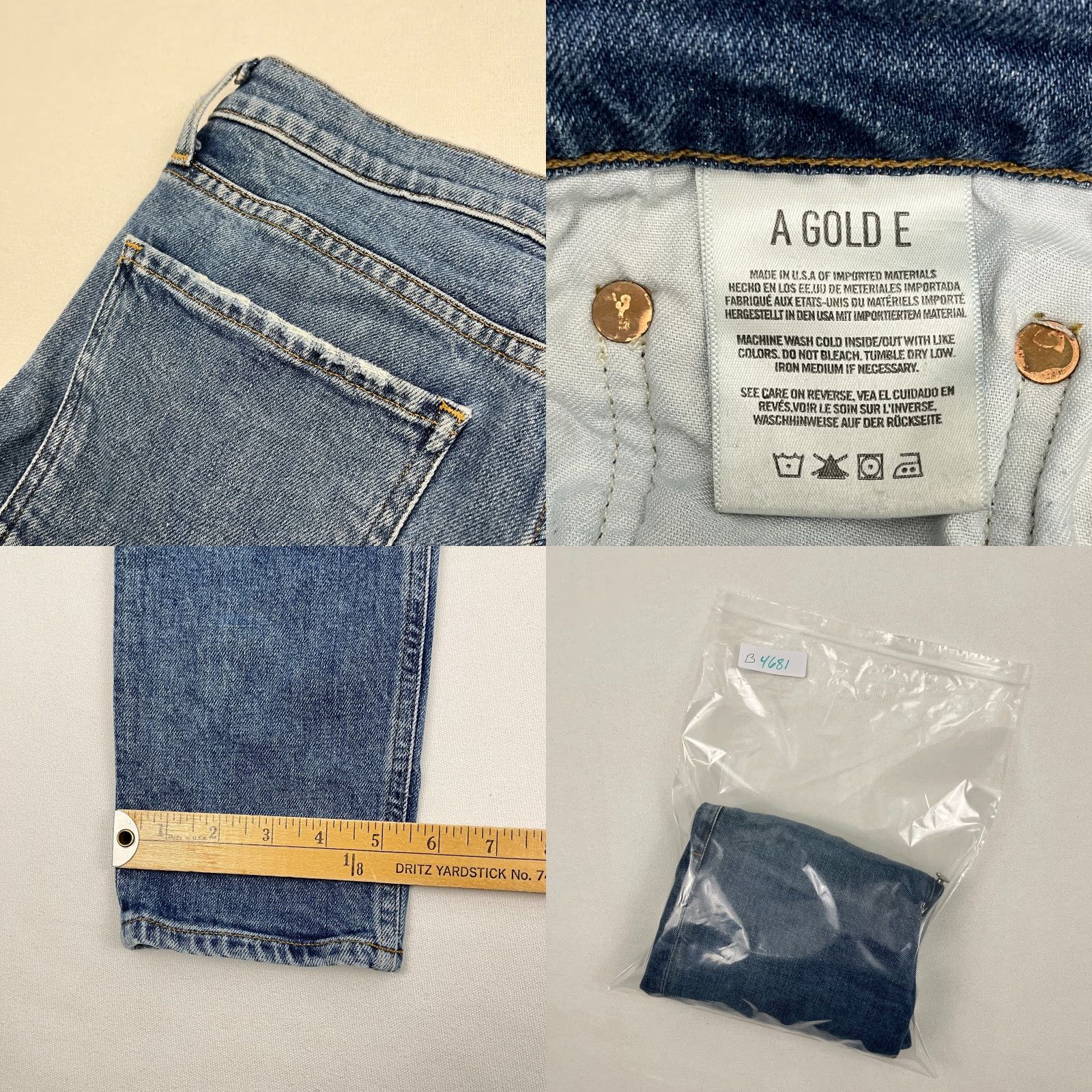 Agolde AGOLDE Nico Jeans Slim High Rise Blue Denim Stretch Button Fly W28 L26 Women Size 28 Straight Inseam 26 Solid Pattern Vintage No Size 28" / US 6 / IT 42 - 9 Thumbnail