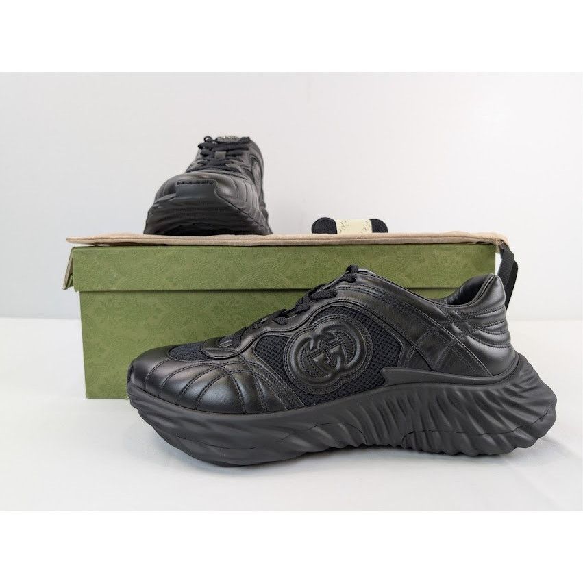 Gucci o1rshd1 Ripple Leather Sneakers in Black Size US 11.5 / EU 44-45 - 17 Thumbnail