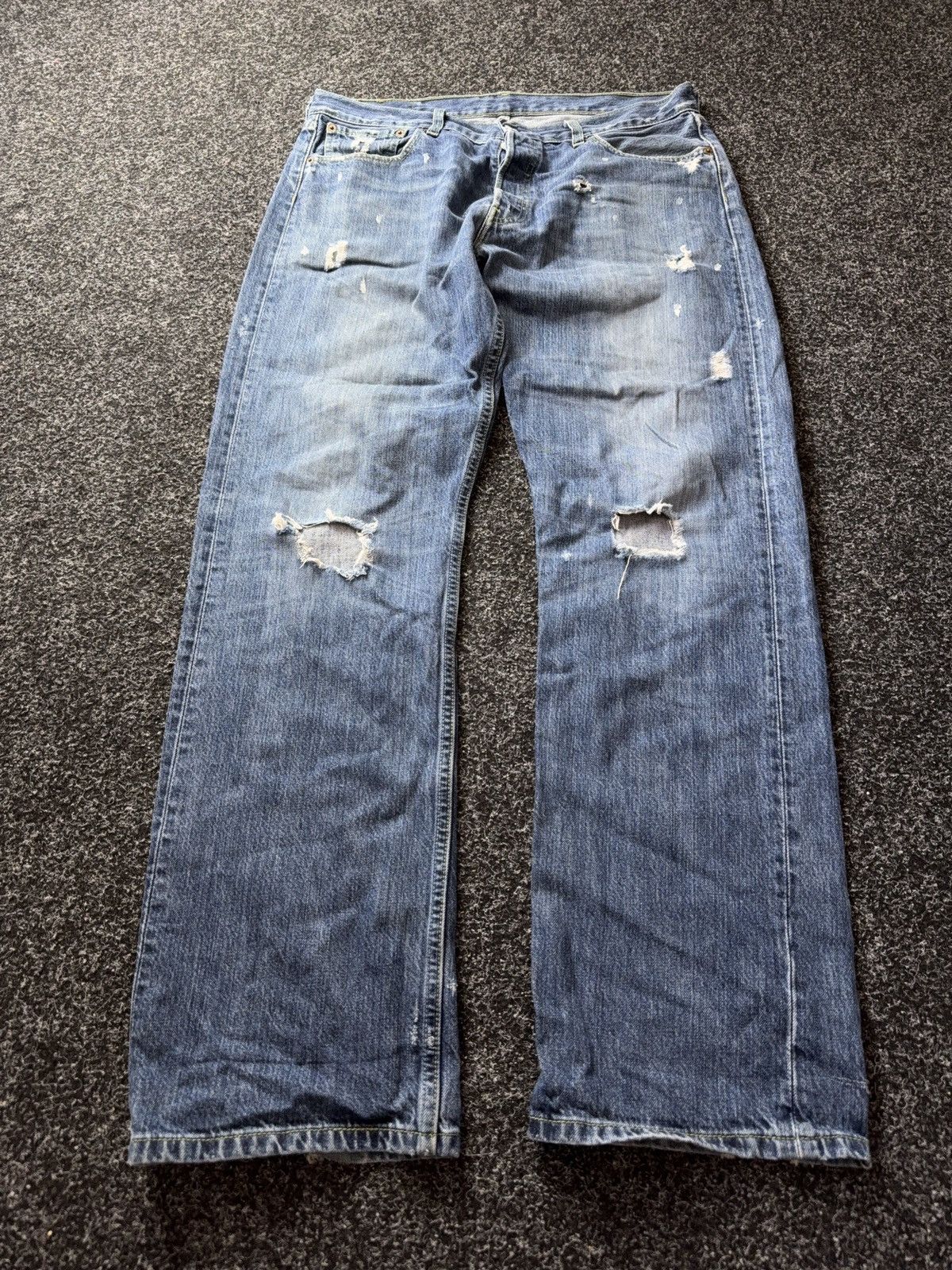 Levi's 00s Y2K Levis 501 Distressed Denim Jeans Vintage Wash Grunge Size US 34 / EU 50 - 1 Thumbnail