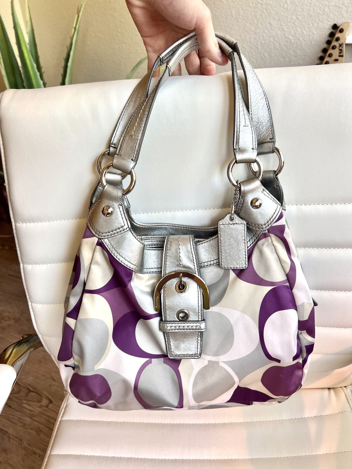 Coach × Designer × Vintage Vintage Coach Y2K Purple Scarf Print Hobo Bag Size ONE SIZE - 5 Thumbnail