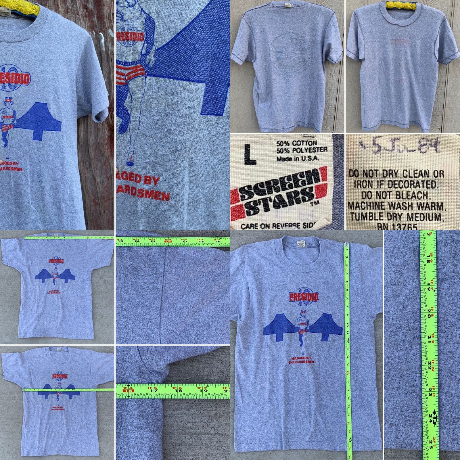 Vintage Vintage Screen Stars Presidio 10 Managed By The Guardsmen T-Shirt 1980s L Gray Mens Graphic Tee Short Sleeve Made in USA Size US L / EU 52-54 / 3 - 8 Thumbnail