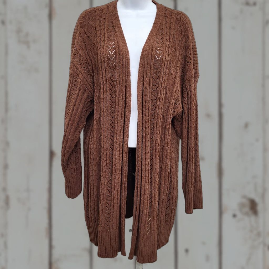 Vintage Terra & Sky Sweater Womens Size 1X Brown Cardigan Cable-Knit Style Open Cardigan Knit Open Lightweight Long Sleeve Plus Size Womens Size XL / US 12-14 / IT 48-50 - 1 Thumbnail