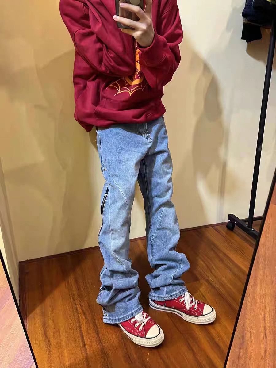 Japanese Brand × Jean Street wash hip hop side zip micro flare jeans Size US 34 / EU 50 - 1 Thumbnail