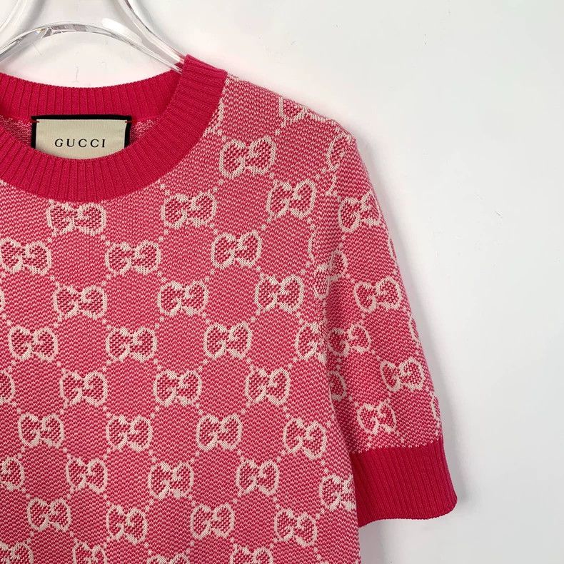 Gucci GucciPink logo jacquart full-print wool round-neck short-sl Size XS / US 0-2 / IT 36-38 - 3 Thumbnail