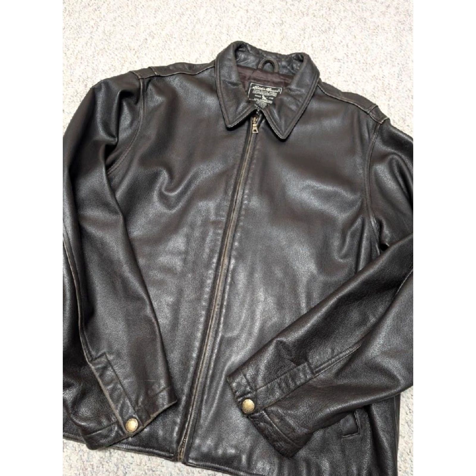 Eddie Bauer VINTAGE Eddie Bauer leather jacket XLT dark brown PATINA motorcycle 48 TALL Mens Leather Jacket 48 in brown XLT tall Size US XL / EU 56 / 4 - 3 Thumbnail