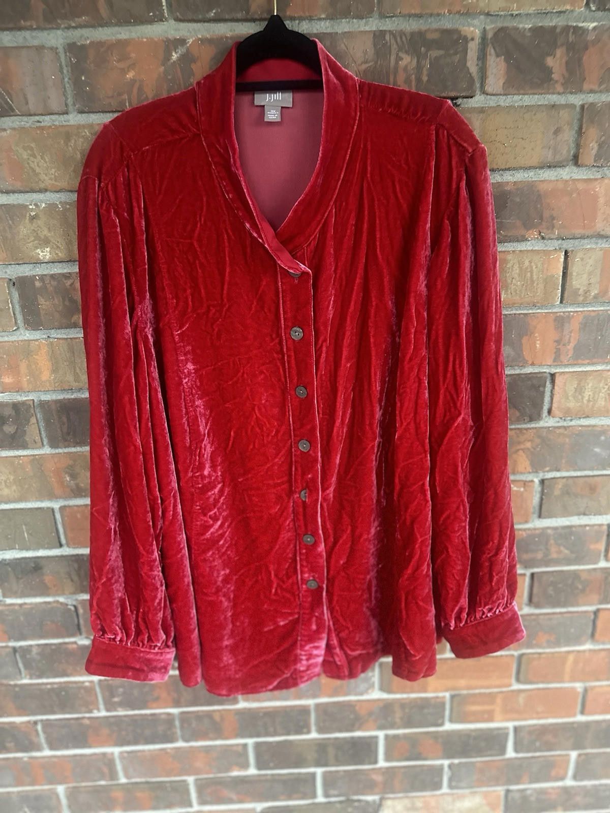 Designer J Jill 3X Faux Velvet Button Down Blouse Pink Size 3XL / US 20-22 - 1 Thumbnail
