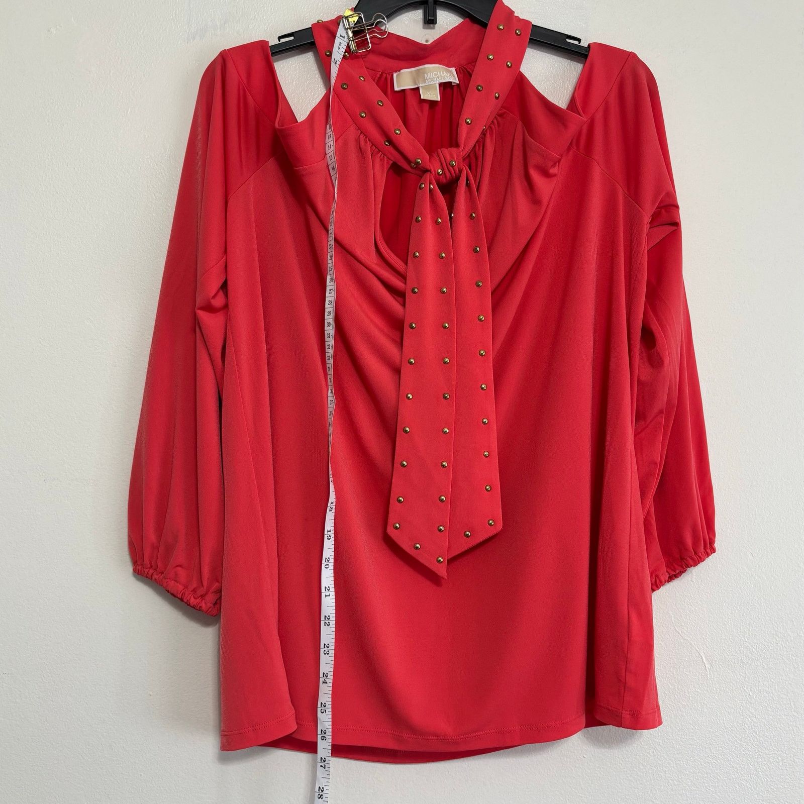 Michael Kors MICHAEL Michael Kors Cold-shoulder Tie-neck Coral Blouse XL Size XL / US 12-14 / IT 48-50 - 2 Thumbnail