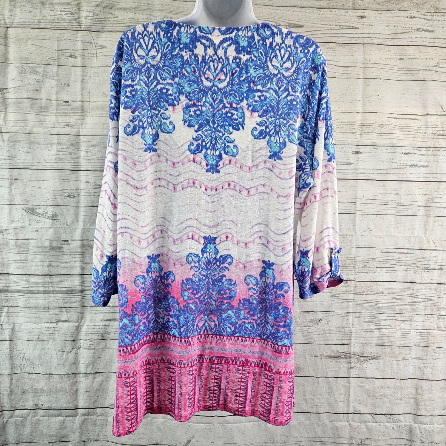 Vintage VINTAGE Chicos Womens Linen Top Sz Large Blue Pink 3/4 Sleeve Size L / US 10 / IT 46 - 4 Thumbnail